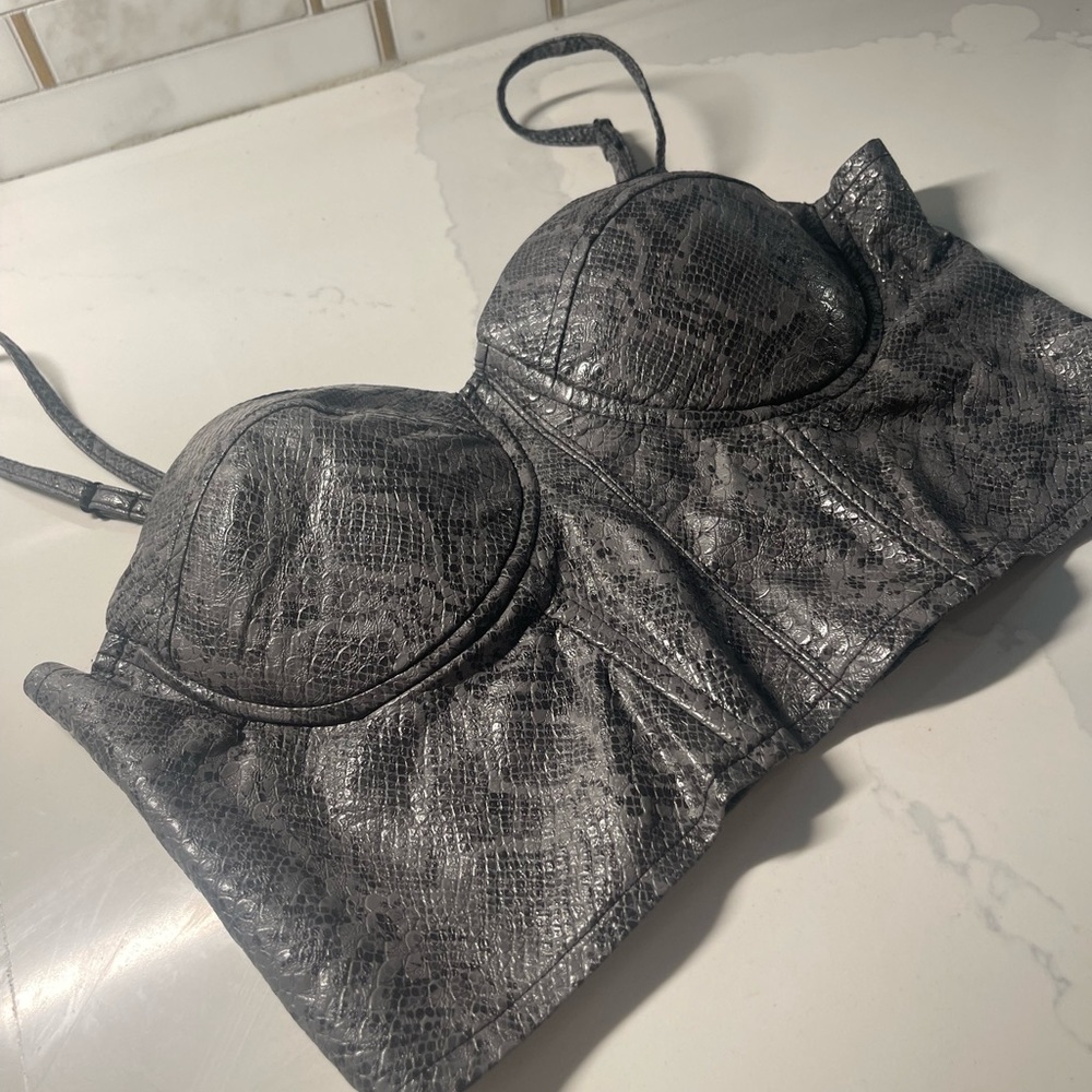 Faux leather snake print corset top